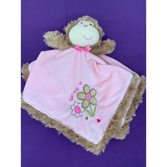 Baby Starters 2010 Monkey Rattle Security Blanket Lovie Too Cute Embroidered Flo - Picture 1 of 9